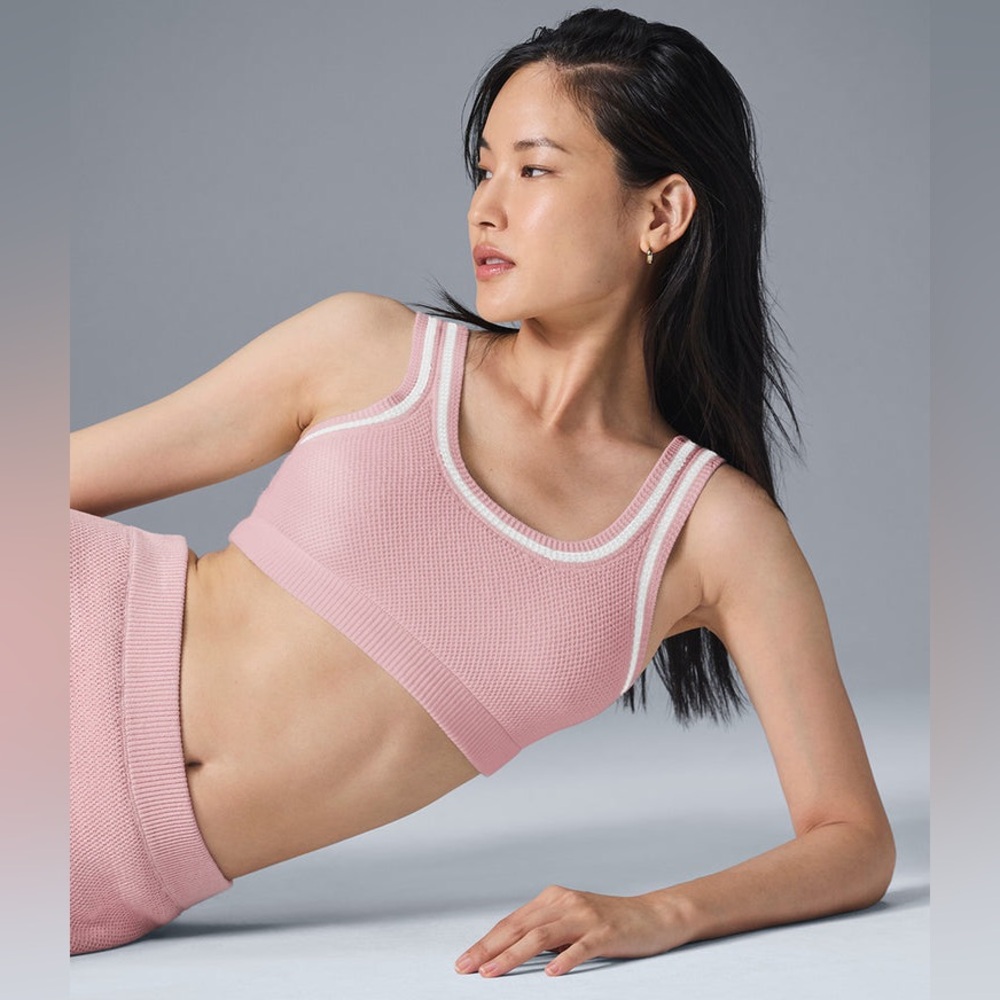 Alo Tennis Club Sweater Knit Bra Ballet Pink